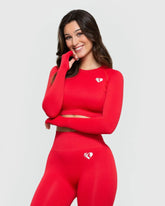 Power Seamless Long Sleeve Crop Top | Red WOMEN'S BEST